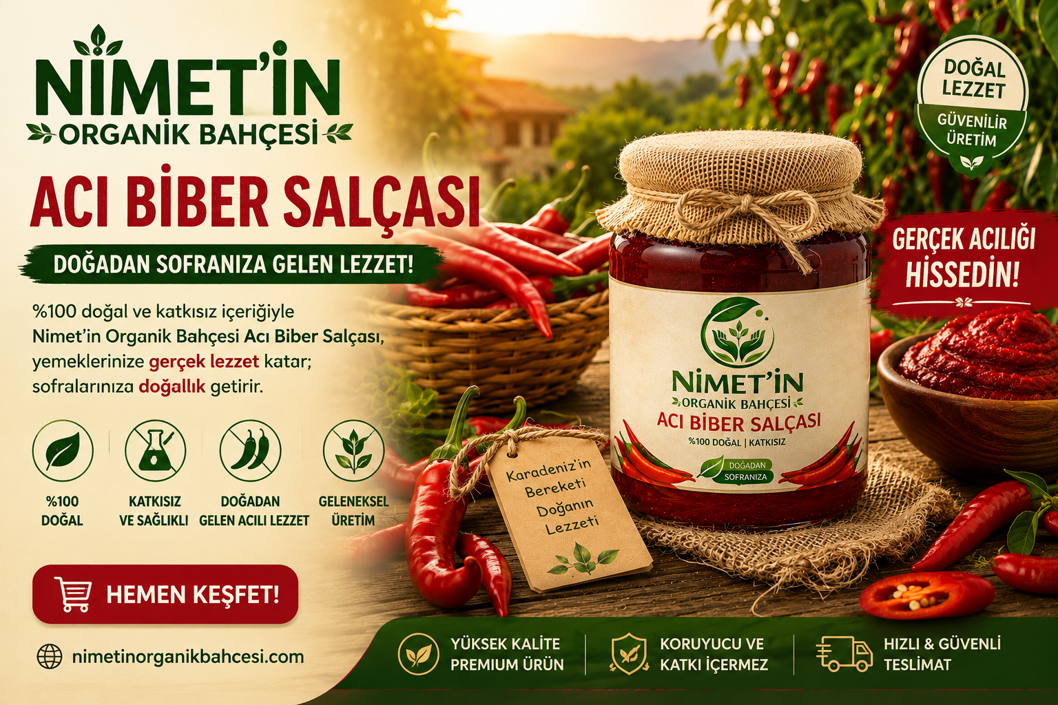 Nimetin Organik Bahçesi Acı biber salçası slider görseli