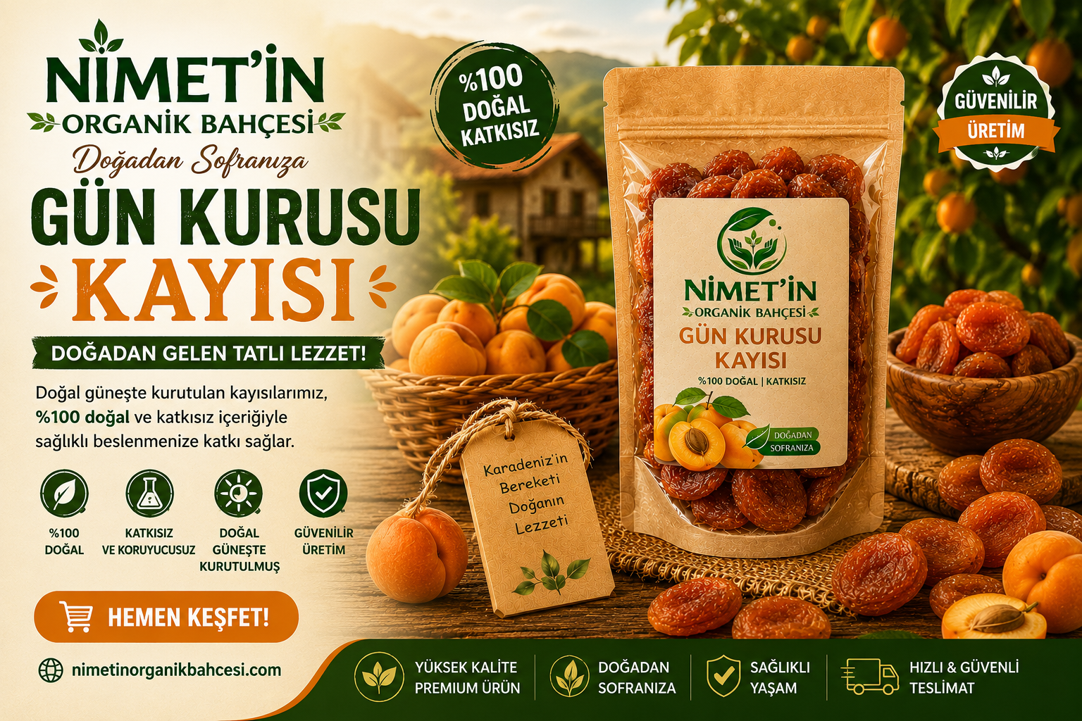 Nimetin Organik Bahçesi Gün kurusu kayısı slider görseli